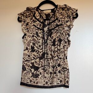 Ulla Johnson Black and Cream Floral Blouse